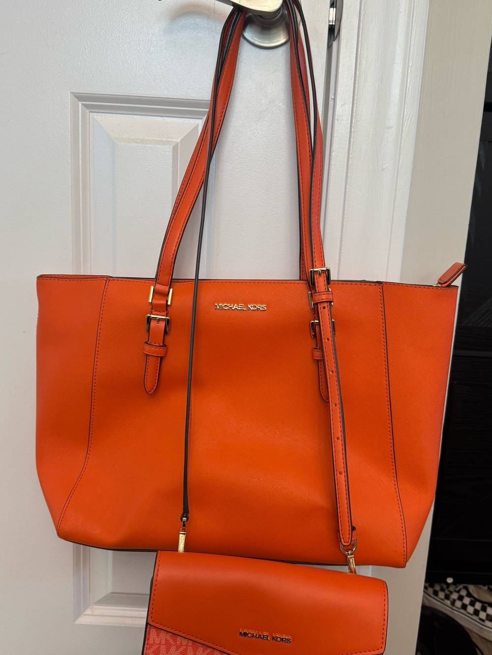 Michael Kors Orange Leather Tote with Gold Hardware